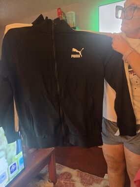 Puma Black Track Jacket with White Stripes